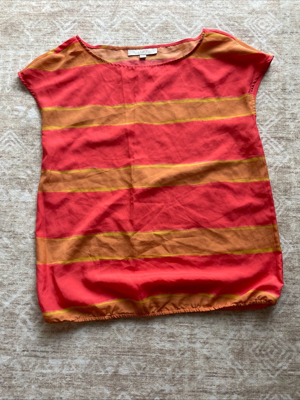 Ann Taylor LOFT Sheer Short Sleeve Shirt Pink and Orange Size Medium